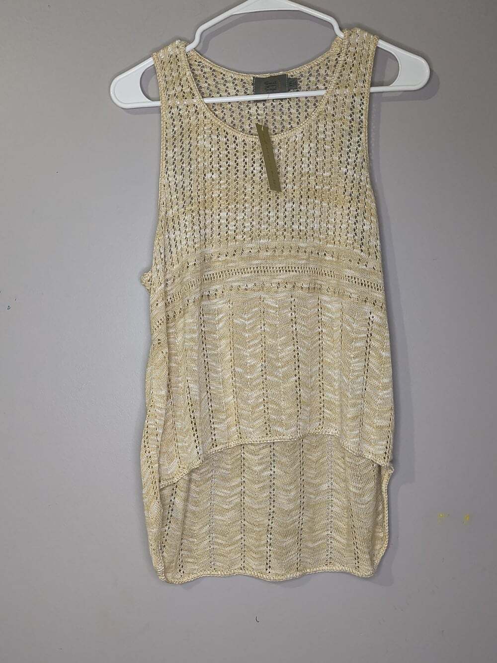 Sweet And Sinful Size Medium Oatmeal Colored Crochet Lace Lightweight Open Knit